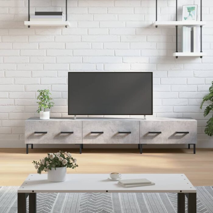 Meuble TV gris béton 150x36x30 cm bois d'ingénierie – Image 1