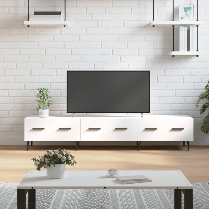 Meuble TV blanc 150x36x30 cm bois d'ingénierie – Image 1