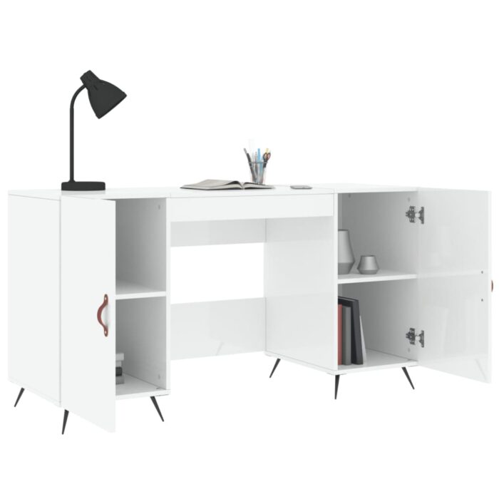 Bureau Blanc brillant 140x50x75 cm Bois d'ingénierie – Image 2