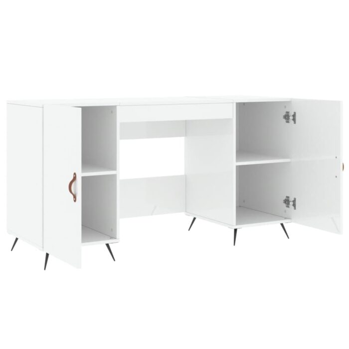 Bureau Blanc brillant 140x50x75 cm Bois d'ingénierie – Image 3