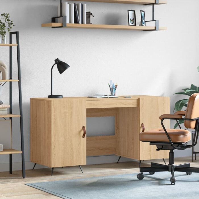 Bureau chêne sonoma 140x50x75 cm bois d'ingénierie – Image 1