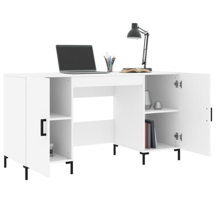 Bureau blanc 140x50x75 cm bois d'ingénierie – Image 2