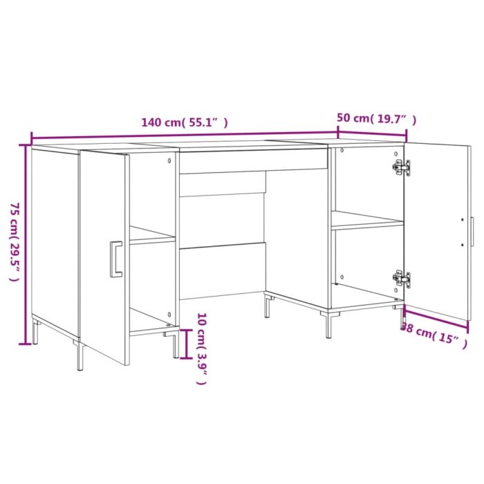 Bureau chêne fumé 140x50x75 cm bois d'ingénierie – Image 10