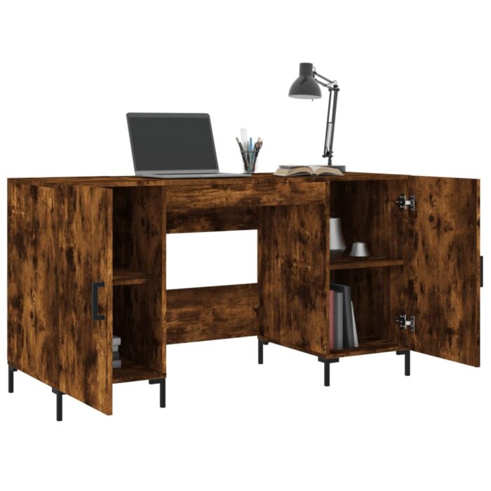 Bureau chêne fumé 140x50x75 cm bois d'ingénierie – Image 2