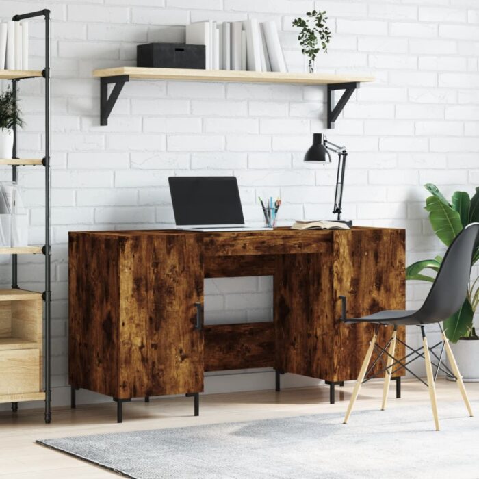 Bureau chêne fumé 140x50x75 cm bois d'ingénierie – Image 1