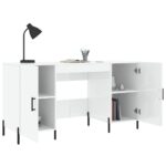 Bureau Blanc brillant 140x50x75 cm Bois d'ingénierie – Image 2