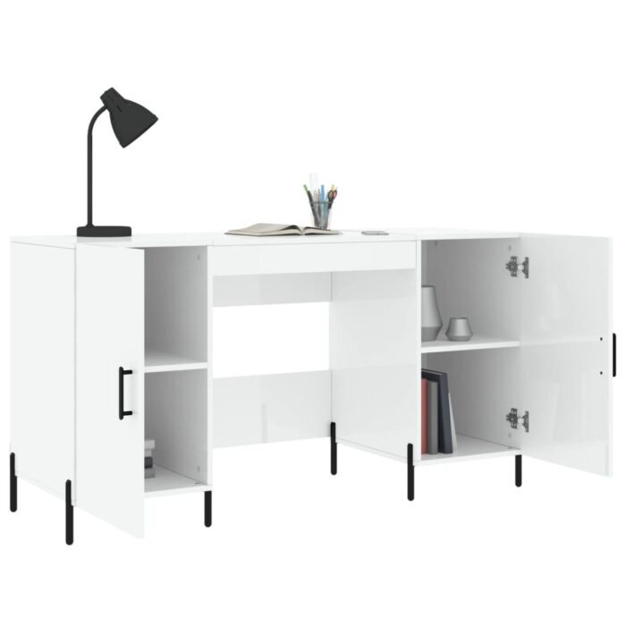Bureau Blanc brillant 140x50x75 cm Bois d'ingénierie – Image 2