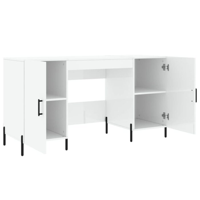 Bureau Blanc brillant 140x50x75 cm Bois d'ingénierie – Image 3