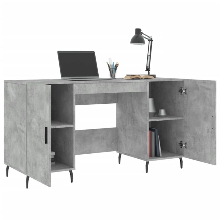 Bureau gris béton 140x50x75 cm bois d'ingénierie – Image 2