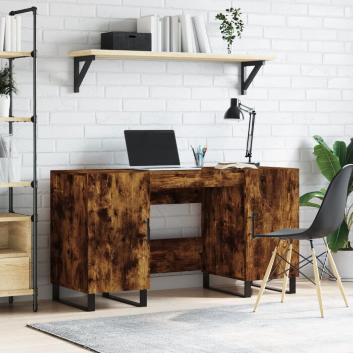 Bureau chêne fumé 140x50x75 cm bois d'ingénierie – Image 1