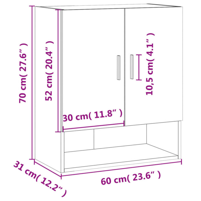 Armoire murale chêne fumé 60x31x70 cm bois d'ingénierie – Image 10