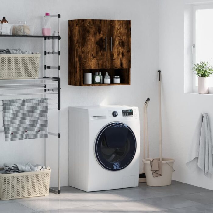 Armoire murale chêne fumé 60x31x70 cm bois d'ingénierie – Image 1