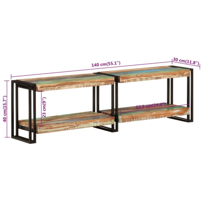 Meuble TV 140x30x40 cm bois massif de récupération – Image 6