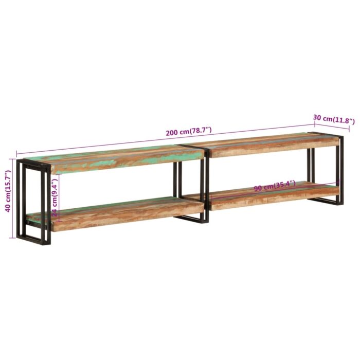 Meuble TV 200x30x40 cm bois massif de récupération – Image 6