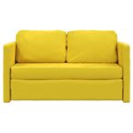 Canapé-lit 2 en 1 jaune foncé 122x204x55 cm velours – Image 3