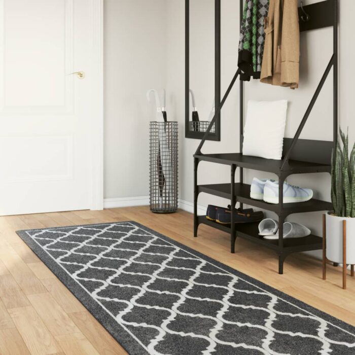 Tapis lavable noir et blanc 80x300 cm antidérapant – Image 1