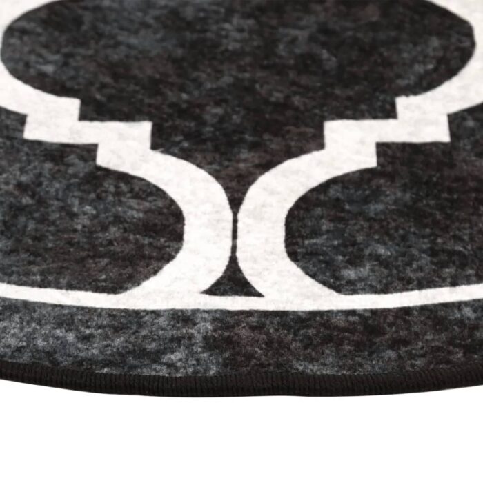 Tapis lavable noir et blanc Ø 120 cm antidérapant – Image 2