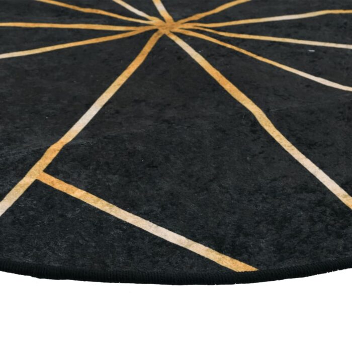 Tapis lavable noir et doré Ø 120 cm antidérapant – Image 2