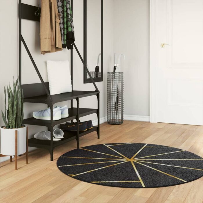 Tapis lavable noir et doré Ø 120 cm antidérapant – Image 1
