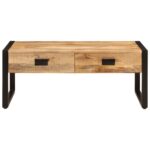 Table basse 100x54x40 cm bois de manguier solide et fer – Image 2