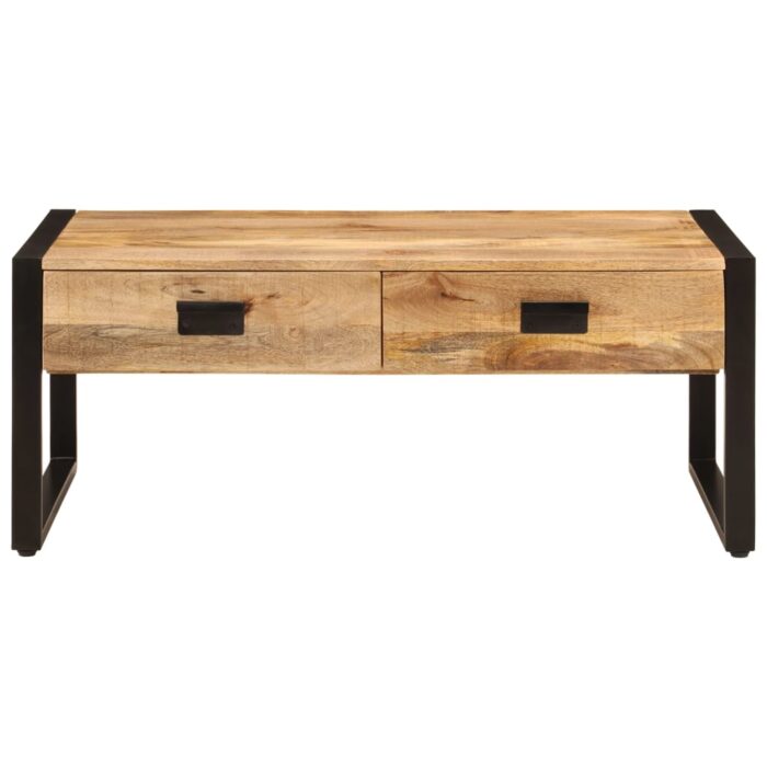 Table basse 100x54x40 cm bois de manguier solide et fer – Image 2