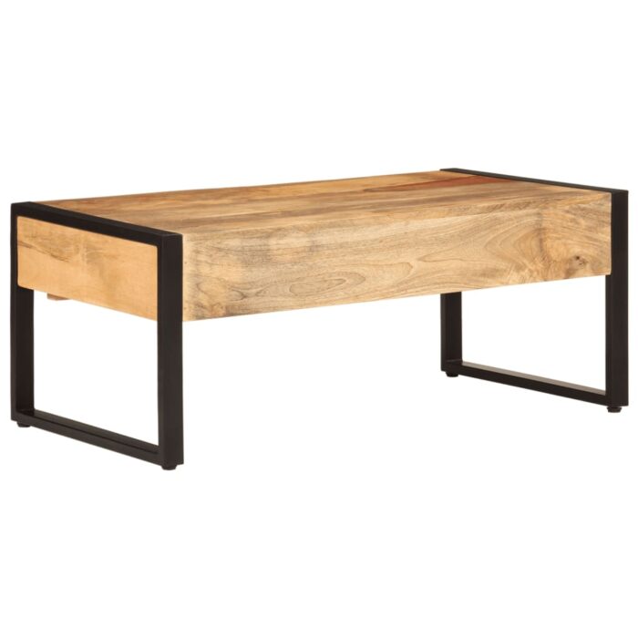Table basse 100x54x40 cm bois de manguier solide et fer – Image 4