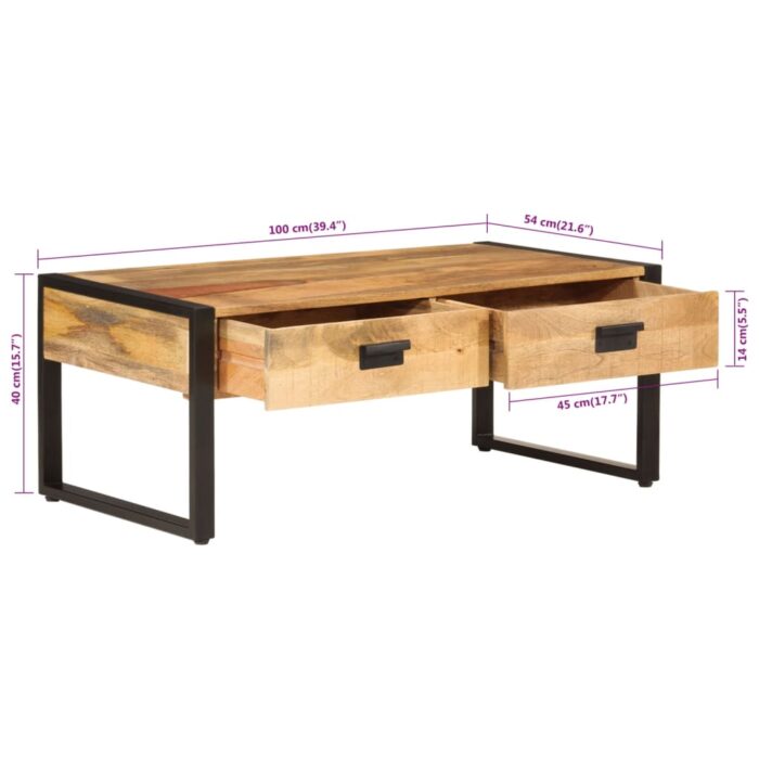 Table basse 100x54x40 cm bois de manguier solide et fer – Image 7