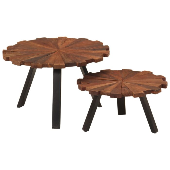 Tables basses 2 pcs bois massif récupéré et fer – Image 1
