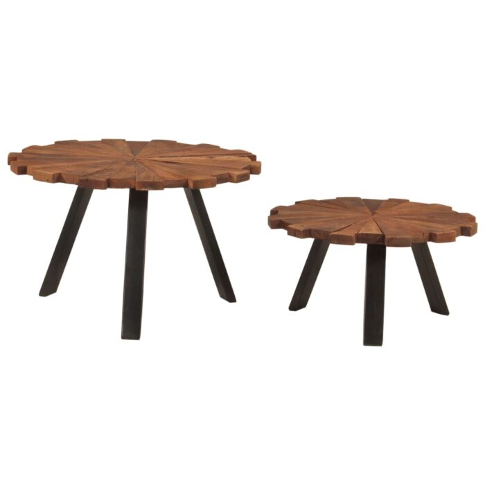 Tables basses 2 pcs bois massif récupéré et fer – Image 2