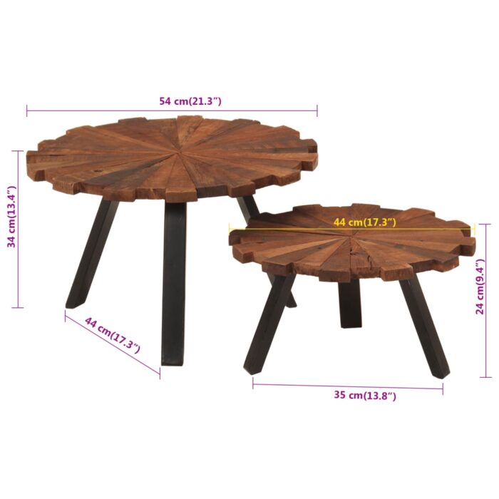 Tables basses 2 pcs bois massif récupéré et fer – Image 7