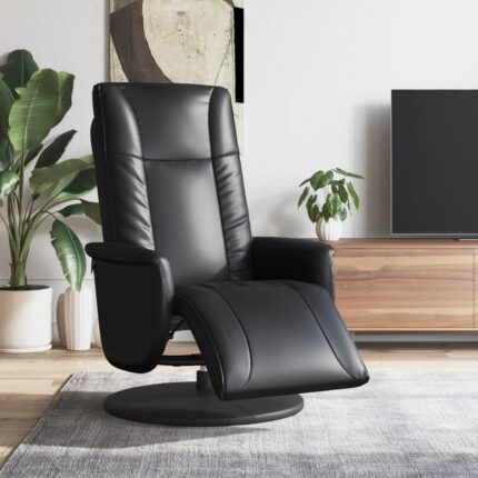 Fauteuil inclinable avec repose-pieds noir similicuir
