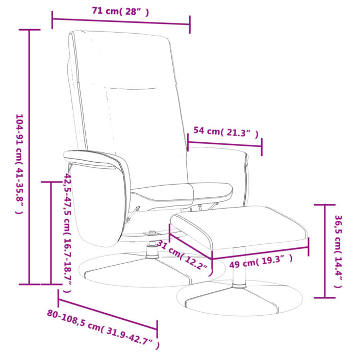 Fauteuil inclinable avec repose-pieds blanc similicuir – Image 7