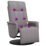 Fauteuil inclinable de massage repose-pieds gris similicuir – Image 5