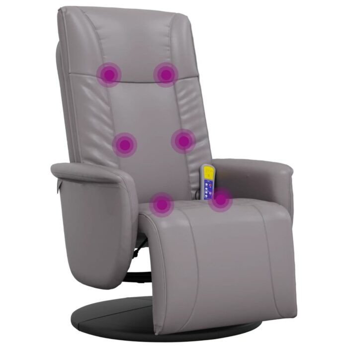 Fauteuil inclinable de massage repose-pieds gris similicuir – Image 5