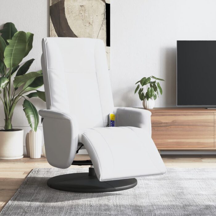 Fauteuil inclinable de massage repose-pieds blanc similicuir – Image 1