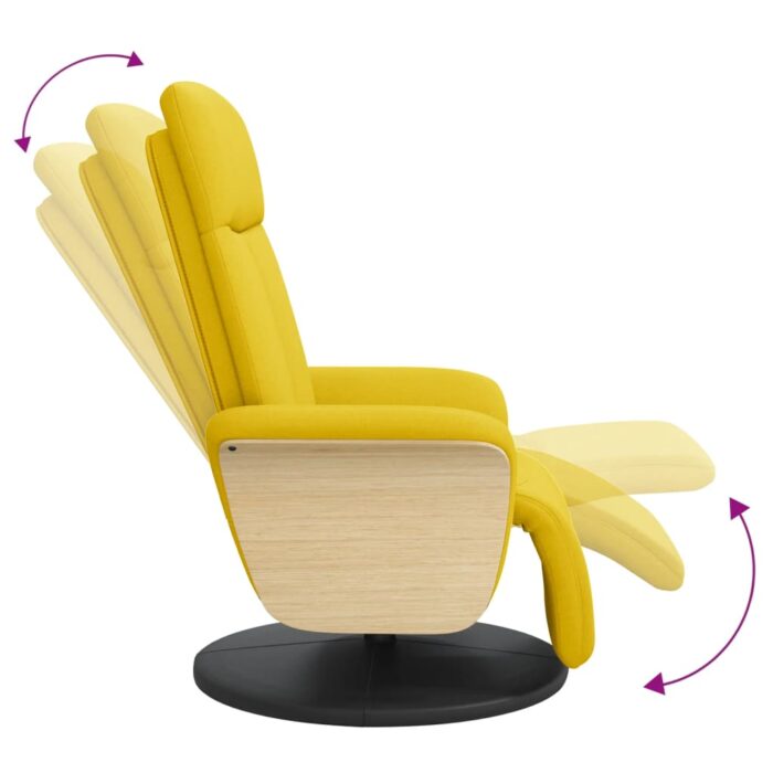 Fauteuil inclinable avec repose-pieds jaune clair tissu – Image 5