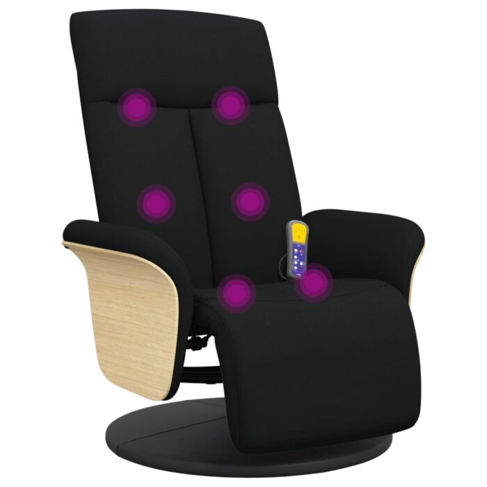 Fauteuil inclinable de massage avec repose-pieds noir tissu – Image 5