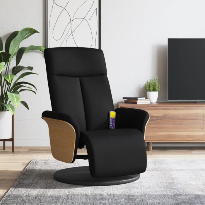 Fauteuil inclinable de massage avec repose-pieds noir tissu – Image 1
