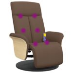 Fauteuil inclinable de massage avec repose-pieds marron tissu – Image 5