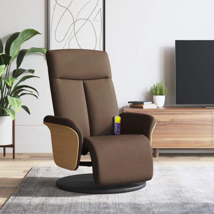 Fauteuil inclinable de massage avec repose-pieds marron tissu – Image 1