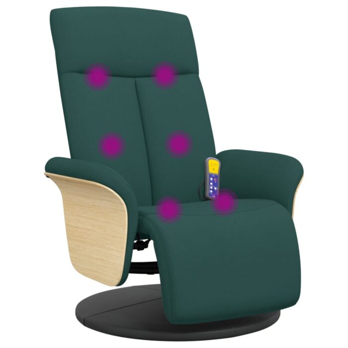 Fauteuil inclinable de massage et repose-pieds vert foncé tissu – Image 5