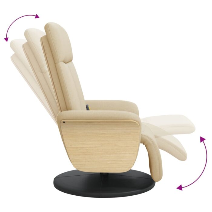Fauteuil inclinable de massage avec repose-pieds crème tissu – Image 4