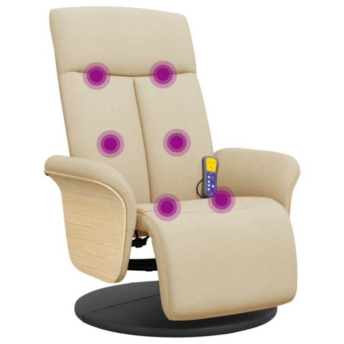 Fauteuil inclinable de massage avec repose-pieds crème tissu – Image 5