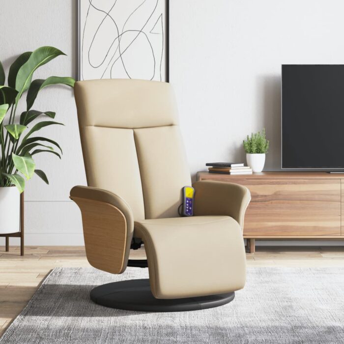 Fauteuil inclinable de massage avec repose-pieds crème tissu – Image 1