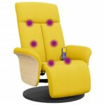 Fauteuil inclinable de massage repose-pieds jaune clair tissu – Image 5