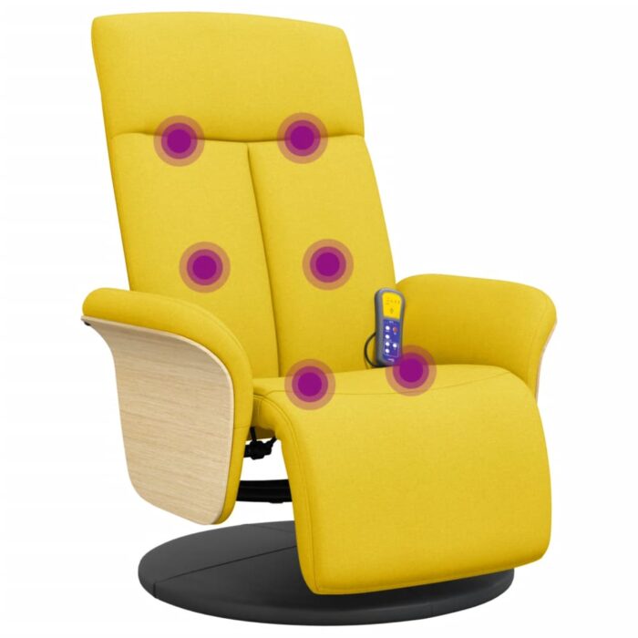 Fauteuil inclinable de massage repose-pieds jaune clair tissu – Image 5