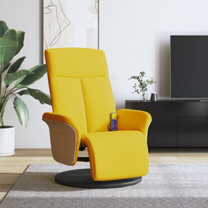 Fauteuil inclinable de massage repose-pieds jaune clair tissu – Image 1