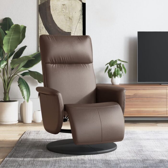 Fauteuil inclinable avec repose-pieds marron similicuir – Image 1