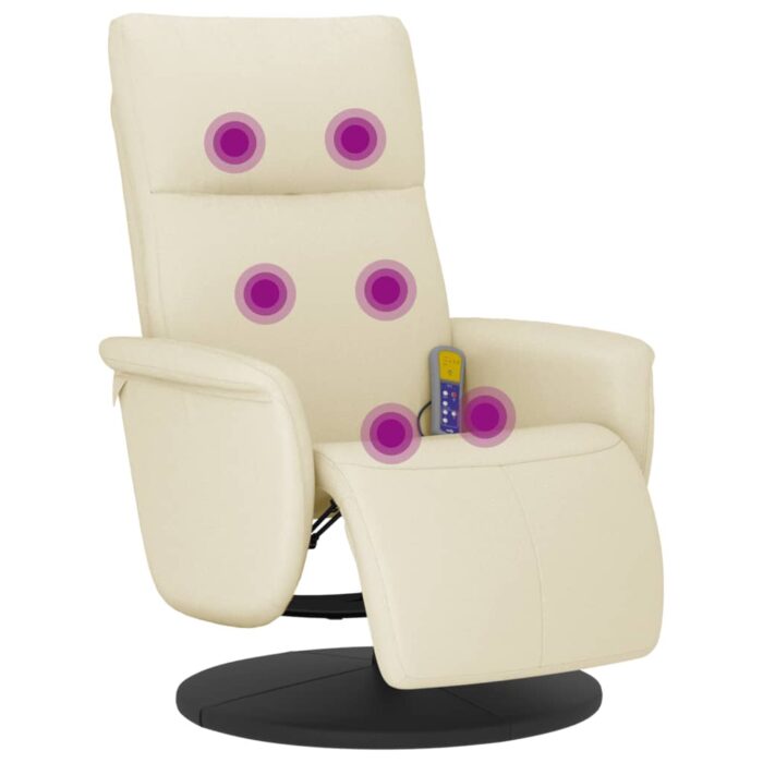 Fauteuil inclinable de massage et repose-pieds crème similicuir – Image 5