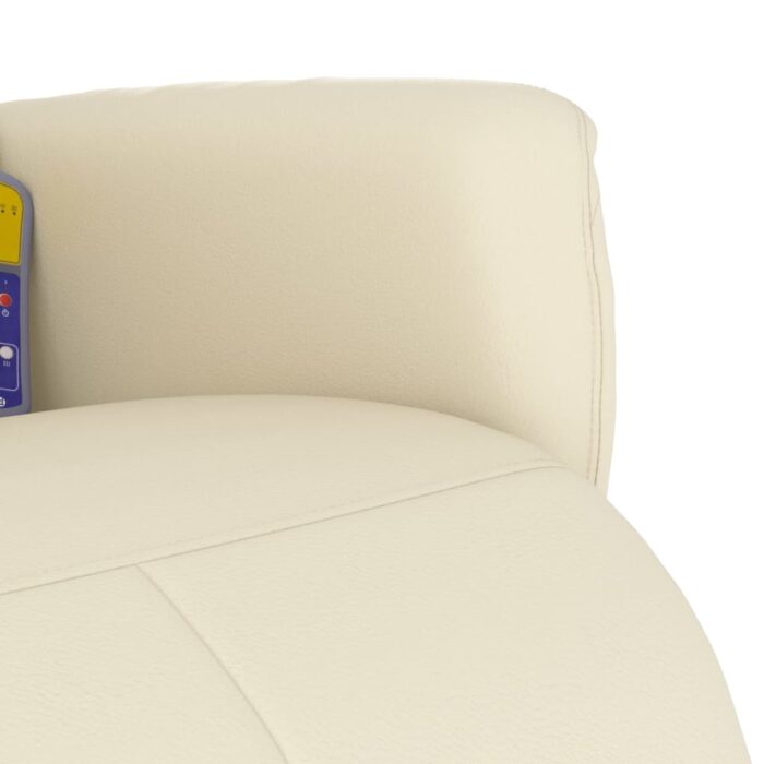 Fauteuil inclinable de massage et repose-pieds crème similicuir – Image 6